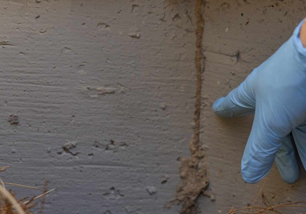 Subterranean termites create a mud tube along a foundation wall